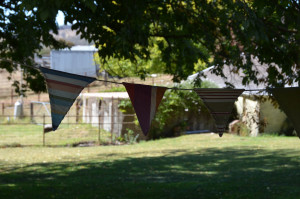 Bunting and view towards The Stables